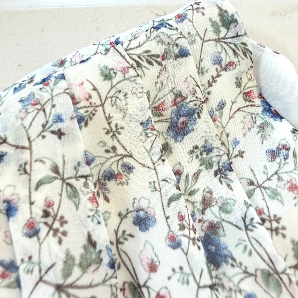 Sam Edelman Floral Faux Wrap Dress Womens 8 White Blue Ruffle Midi Dress - Picture 12 of 13